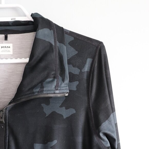 Prana Women's Sz L Camo Lanya‎ Full Zip Pocket Thumb Holes Stretch Active Jacket - Picture 6 of 13